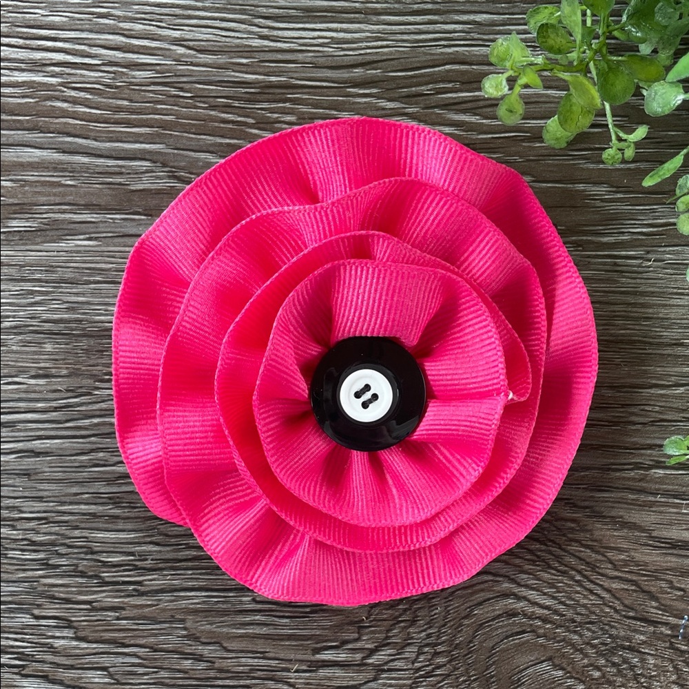 Bright Pink Flower Hair Clip Fabric Flower with Button Center